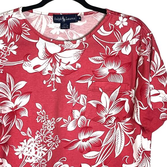 Vintage Ralph Lauren Lot of 2 Pocket Tee Size M 100% Cotton Floral Pink Purple - Picture 6 of 12